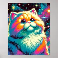 Fluffy Orange Pink Cat in Space Poster