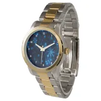 Deep Blue & Bright Snowflakes Oversized 2-Tone Watch