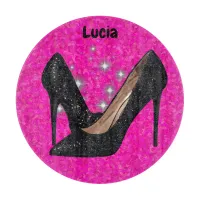 Black Glitter High Heel Shoe on Bright Pink | Cutting Board