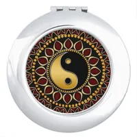 Red Black Gold Yin Yang Mandala Compact Mirror