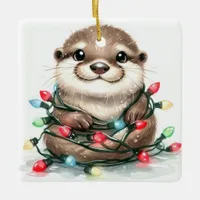 Christmas Otter Ceramic Ornament