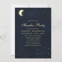 Celestial Moon Stars Midnight Blue Slumber Party Invitation