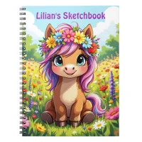 Pretty Pony with Flowers Personalized Notebook