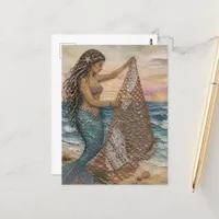 Mermaid With Fishing Net Collage Postcard