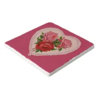 Magenta Vintage Rose Heart Valentine Trivet