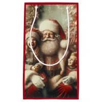 Vintage Santa Claus and Children Small Gift Bag