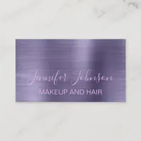 Makeup elegant typography purple faux metal business card