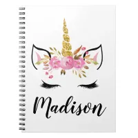 Unicorn Face With Eyelashes Personalized Name Notebook