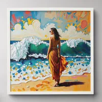 Woman on Beach Abstract Seaside Art  Peel And Stick Photo Tile