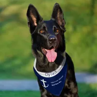 Nautical Personalized Navy Blue and White Pet Bandana Collar