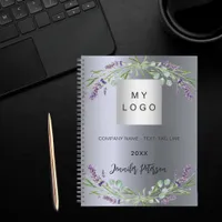 Silver lavender violet florals business logo notebook