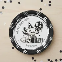 Black and White Axolotl & Balloons Birthday Paper Plates