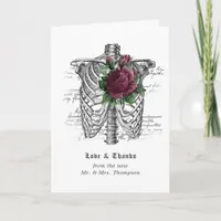 Whimsical Floral Skeleton Gothic Wedding Thank You Card