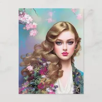 Beautiful Woman in Spring Postcard