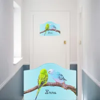 Cute budgie couple - personalizable door sign