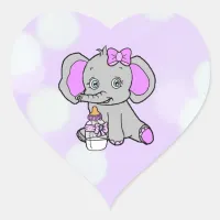 Cute Purple Elephant with baby bottle Heart Sticker