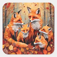 Adorable Red Fox Family in Autumn Square Sticker