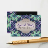 Purple Green Peacock Mandala Modern Medieval Enclosure Card