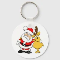 Santa With Deer Keychain