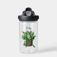 Personalized Cute Kitten in Catnip Pot   Water Bottle