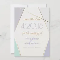 Contemporary Modern Geometric Stripes Mint Violet Save The Date