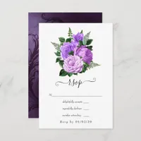 Purple and Green Floral Wedding RSVP Card
