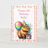  Pink Capybara Themed Girl's Happy Birthday  Card