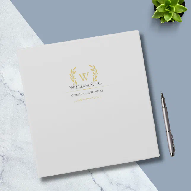 Classic Laurel Wreath Grey Gold Monogram 3 Ring Binder