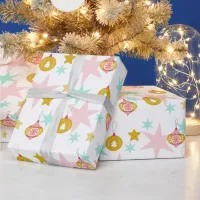 Pale Blue, Pink and Gold Vintage Retro Christmas Wrapping Paper