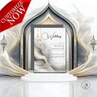 Exotic Gold Charcoal Arabian Flair Invitation