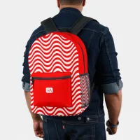 Monogram Red & White Wavy Stripes Psychedelic Printed Backpack