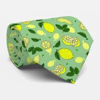 Lemon Slices and Green Leaves Lemon Food Pattern Neck Tie