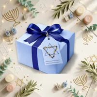 Floral Blue Botanical Star of David Gift Tags