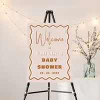 Retro Wavy Terracotta Baby Shower Welcome Sign