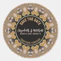 Gold Hearts Sparkle Save the Date Classic Round Sticker