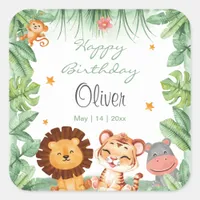 Wild one Jungle Animals Tropical Boy Birthday Square Sticker