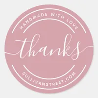 Pink Handmade with Love Thanks  Classic Round Sticker