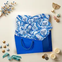 Elegant Blue Silver Ribbon Hanukkah Tissue Paper