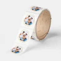 Custom Photo Elegant Wedding Gold Return Address Classic Round Sticker