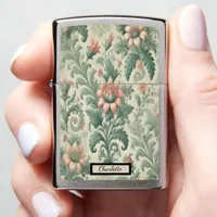 Sage Green Pink Floral  Zippo Lighter