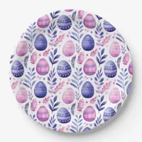 Easter Egg and Foliage Pattern Lilac PInk Purple Paper Plates