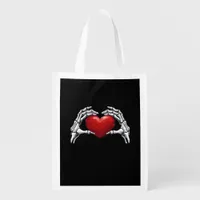 Skeleton Hands Holding A Red Heart Warm Highlight Grocery Bag