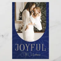 Budget Blue Gold  Arch Joyful Photo Holiday Card