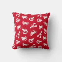 Red and White Crab and Lobster Print Throw Pillow