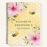 Sketchbook bees yellow honeycomb pink flowers notebook