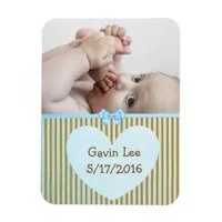 Personalized Baby Photo Magnet Brown & Blue Stripe