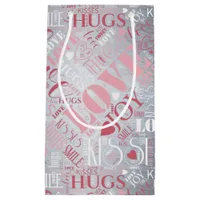 Hugs and Kisses Word Cloud Pink/Silver ID286 Small Gift Bag