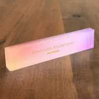 Pink purple golden violet gradient feminine girly desk name plate