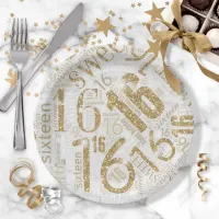 Sweet Sixteen Sparkle Word Cloud Gold ID265 Paper Plates