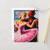 Retro Art Devil With Flamingo Dancer  Postcard